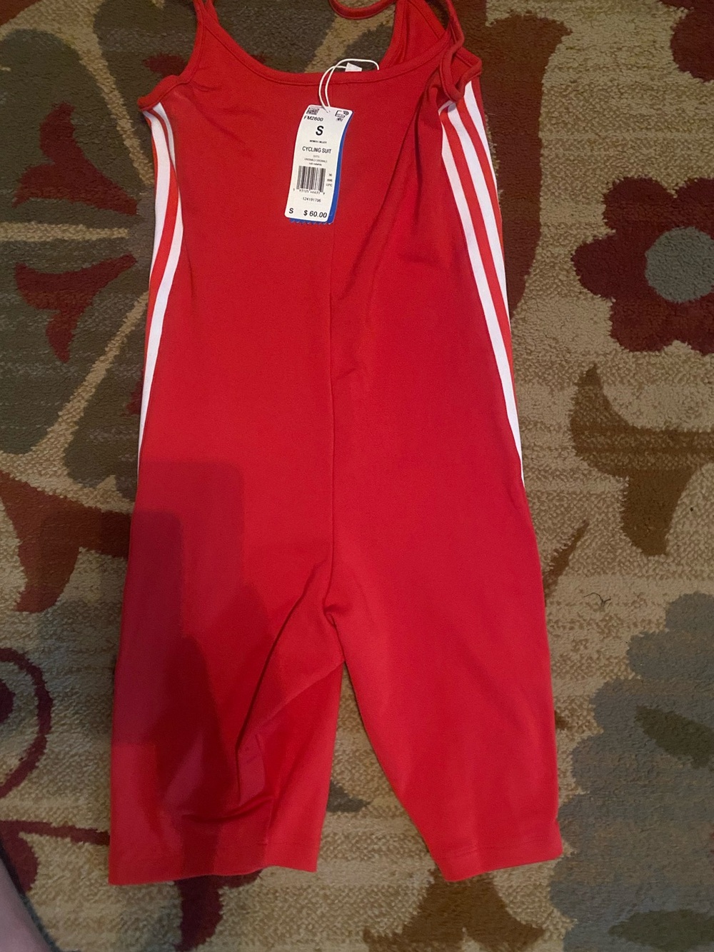 adidas Red Cycling Suit with White Side Stripes